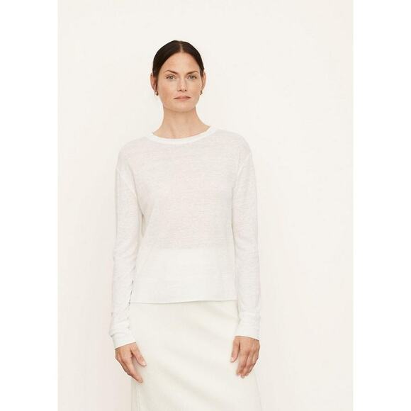 Vince Linen Long Sleeve Crew Neck Pullover T-Shirt Long Sleeve White Size S NWOT - Picture 1 of 13